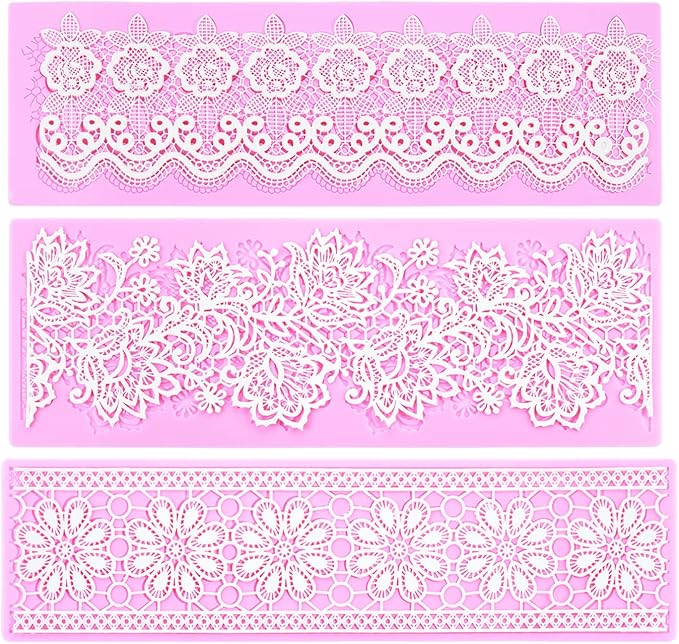 Embossing Lace Fondant Molds, Multi Circle Flowers Lace Mat Wedding Cake Decoration Tool, Rattan Shaped Cupcake Mat Silicone Molds Set of 3