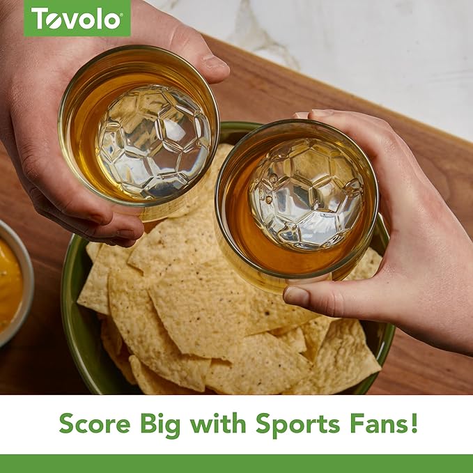 Tovolo Soccer Ball Ice Cube Molds Pack of 2 Large Sports Craft Ice Spheres for Drinks Whiskey Bourbon Cocktails, Dishwasher Safe BPA Free Silicone Soccer Ice Mold Fun Sports Gifts for Adults