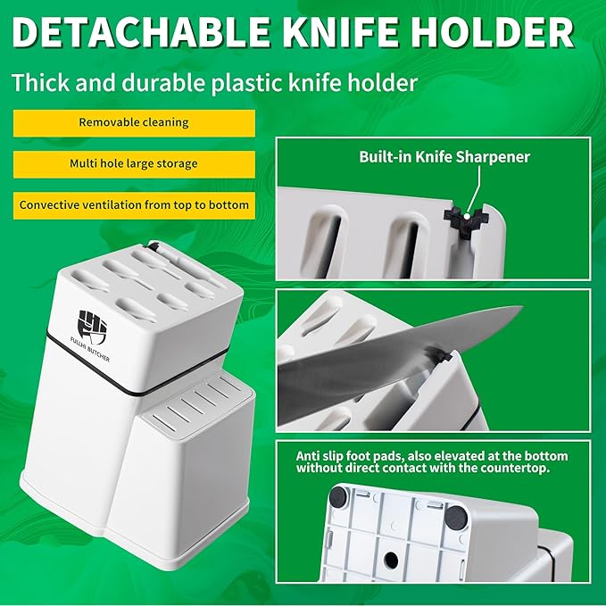 FULLHI 14pcs Knife Block Set, Dishwasher Safe Kitchen Knife Set with Built-in Sharpener, Stainless Steel Chef Knives Set with Knife Holder Kitchen Scissors