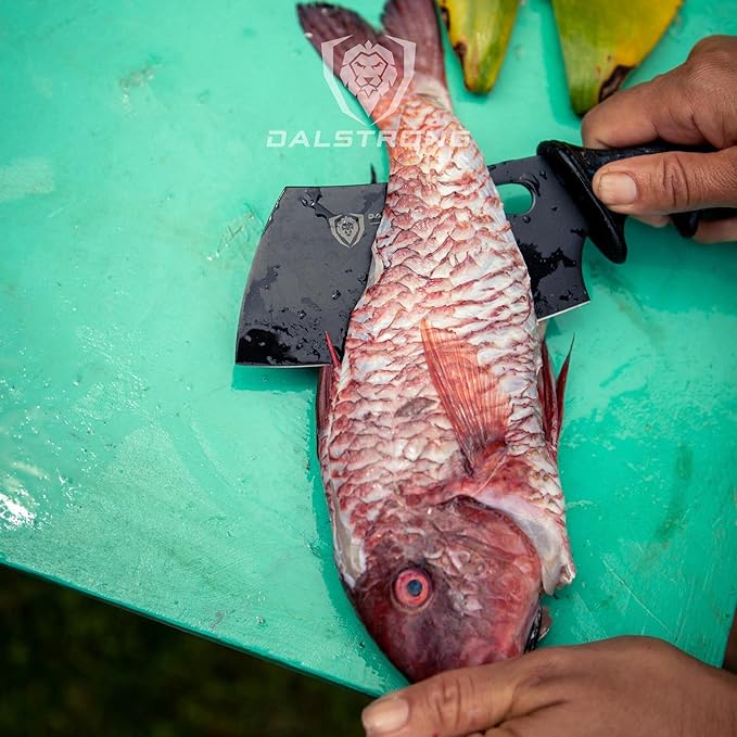 Dalstrong 3pc Kitchen Knife Set-Night Shark Series-High Carbon Steel-Titanium Coated-NonSlip Handle-Boning,Cleaver and Hook Fish Knives - w/Sheath-NSF Certified