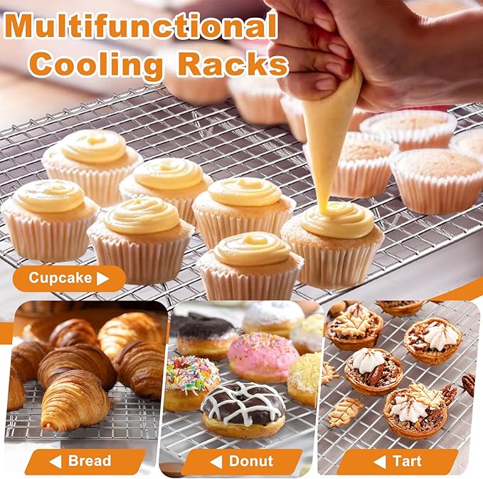 TeamFar Stainless Steel Baking Sheet with Rack Set, 16/12.5/10.5 Inch Cookie Sheets Baking Pans and Cooling Racks for Cooking Serving, Non-Toxic & Heavy Duty, Dishwasher Safe, 6 PCS (3 Pans + 3 Racks)