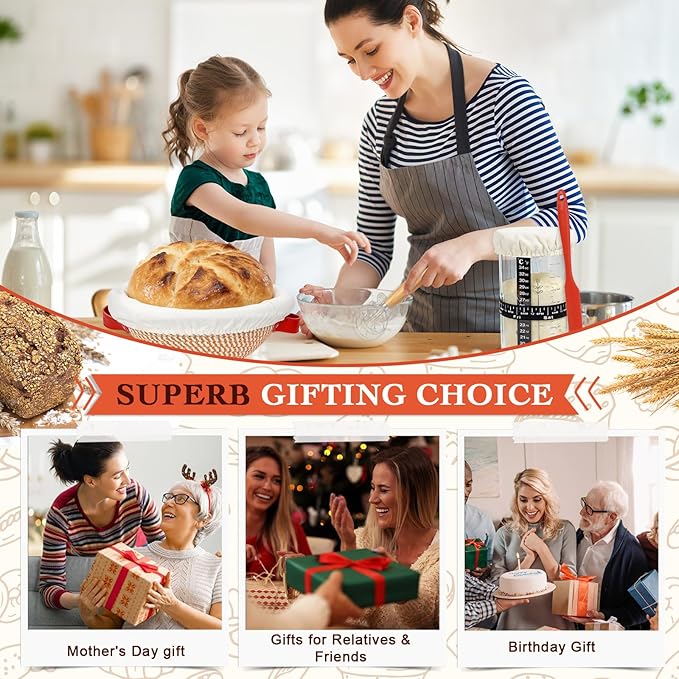 Sourdough Starter Kit, Sourdough Bread Baking Supplies, Sourdough Kit Home and Kitchen, Sourdough Bread Basket, Sourdough Starter Jar,Sour Dough Kit Tools,Bread Proofing Basket, Sourdough Jar