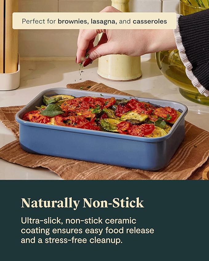 Caraway Nonstick 9” x 6.5” Small Rectangle Baking Pan – Non-Toxic, PTFE & PFOA Free – Aluminized Steel Core – Deep Ceramic Baking Pan for Casseroles, Lasagna & More - Perracotta