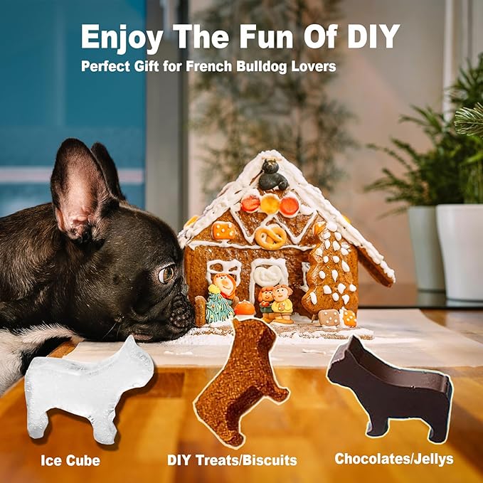 French Bulldog Ice Cube Mold, Fun Shapes Frenchie Bull Dog Ice Cube Tray, Silicone Dog Treat Mold, Cute Novelty French Bulldog Gifts for Baking & Freezing Decor, BPA Free & Heat Resistant