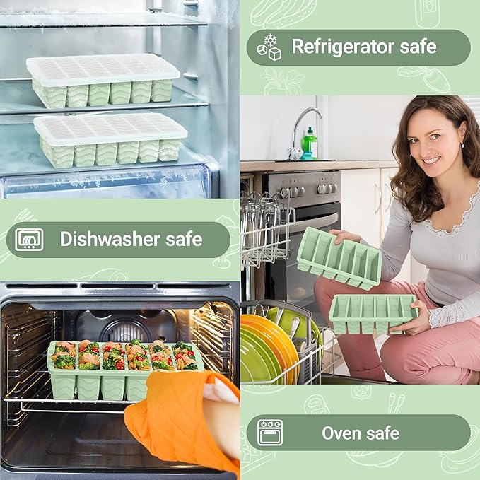 1/2 Cup Silicone Freezer Molds with Lid, 2-Pack Silicone Freezer Trays for Soup, Sauce & Broth – Meal Prep Containers, Large Ice Cube Tray, Oven & Dishwasher Safe
