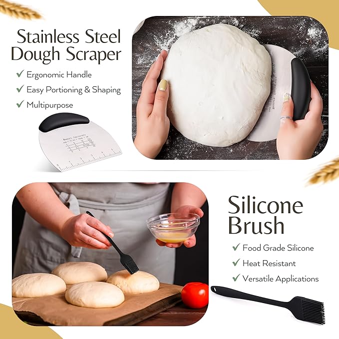Wildsky Co Sourdough Bread Baking Supplies, Sourdough Starter Kit, Bread Proofing Basket, Bread Making Tools, Sour Dough Kit, Sourdough Proofing Basket, Sourdough Kit Gifts for Bakers Women Wife Mom