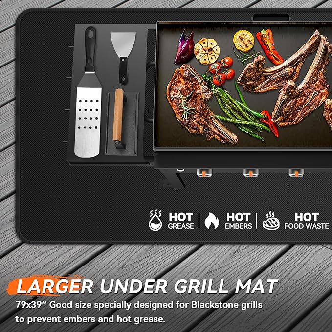 65x39 inches Large Under Grill Mats for Blackstone, Double-Sided Fireproof Outdoor Grill Protective Mat, Oilproof Waterproof BBQ Fire Pit Fireplace Mat