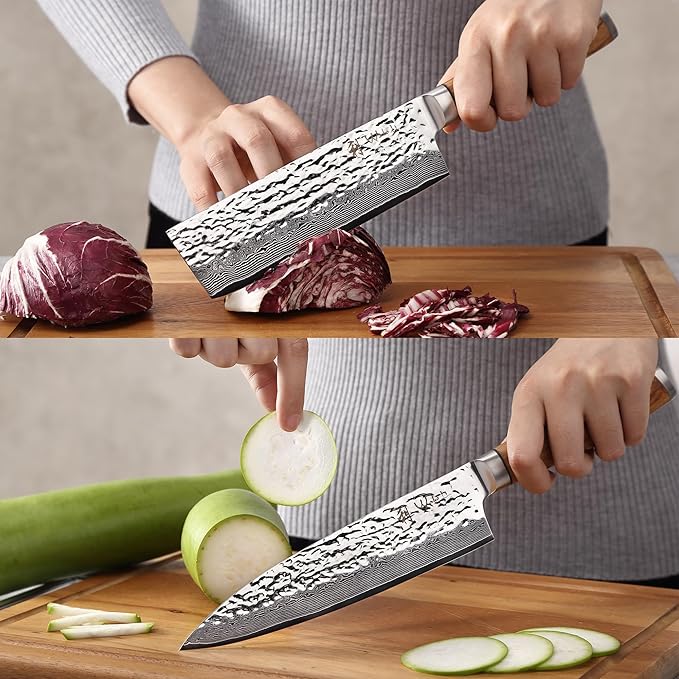 Wakoli Damascus Knife Block Set – 4-Piece Professional Chef Knife Collection with Magnetic Block | Genuine 67-Layer Damascus Steel Blades with VG10 Core | Ergonomic Zebrawood Handles