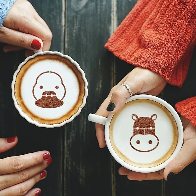 Animal Coffee Cookie Stencils - Small Animal Pattern Cute Stencils for Cookies Latte Art Bread, Reusable Template Dogs Cat Elephant Design