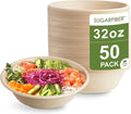 [50 COUNT]Harvest Pack PFAS FREE 32oz Round Paper Bowls, Compostable Heavy-Duty Eco-Friendly Disposable Bagasse Large Soup Bowls, sugarcane made for Meal Prep Takeout Dinnerware, Microwave Safe