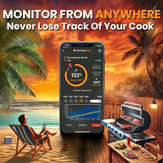 MeatStick V Wireless Meat Thermometer, 1200°F Heat Resistance, Unlimited Range WiFi & Bluetooth, Smart Digital Probe for Grilling, Smoking, Sous Vide, BBQ, Air Fryer, Oven, Smoker, Kitchen Cooking