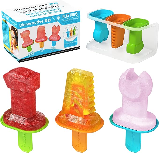 Dinneractive Play Pop Popsicle Molds - 3 PC Tool Themed Set - Reusable Silicone Molds for DIY Popsicles for Kids