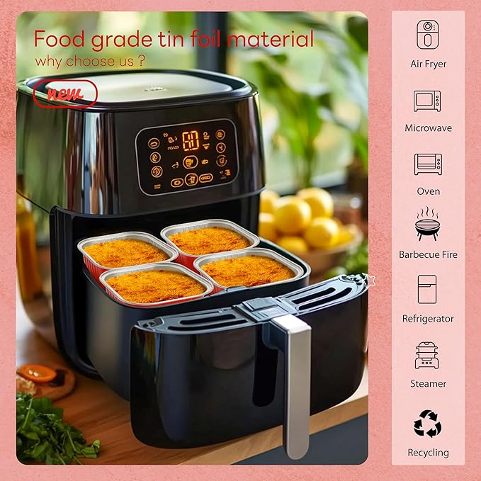 50 Pcs Mini Square Baking Cups with Lids and Spoons Aluminum Foil Mini Cake Pans with Lids Disposable Ramekins Cake Pans Dessert Cups for Wedding Birthday Party(Red,5oz)