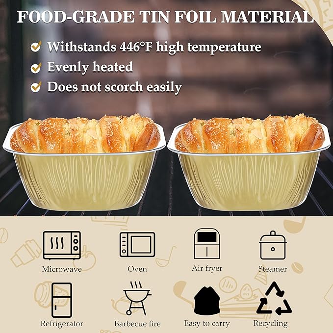 Individual Cake Pans with Lids, BAKINGPAK 30PCS 7.8OZ Mini Cake Pans with Lids Cupcake Liners with Lids Individual Cupcake Containers Baking Cups with Lids Mini Cake Tins with Lids for Holiday, Gold