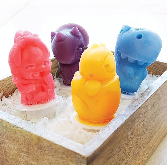 Zoku Dino Pop Molds, 6 Different Easy-release Silicone Popsicle Molds in One Tray, Unique and Fun Prehistoric Designs, BPA-free
