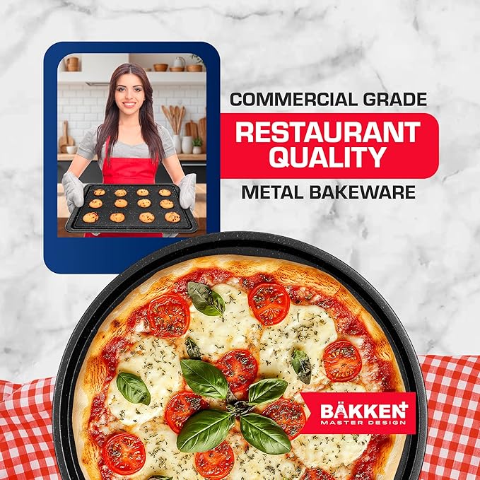 BAKKEN 10-Piece Kitchen Baking Pan Set - Commercial Grade Carbon Steel Bakeware, With Nonstick Coating, Stackable and Space-saving Design, PFOA, PFOS, PTFE Free, Oven Safe (Up To 450°F), Gray Marble