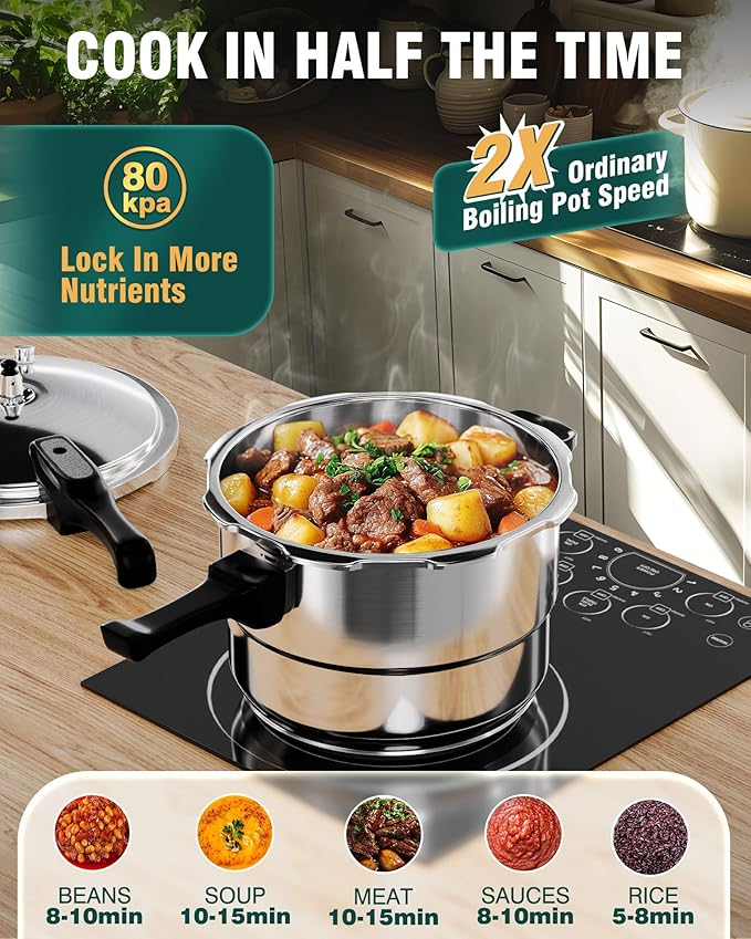 WantJoin Pressure Cooker Stainless Steel 4 Qt, Commercial Stove Top Pressure Cooker Pot Used for Pressure Foodie or Steaming, Compatible with Gas & Induction Cooker