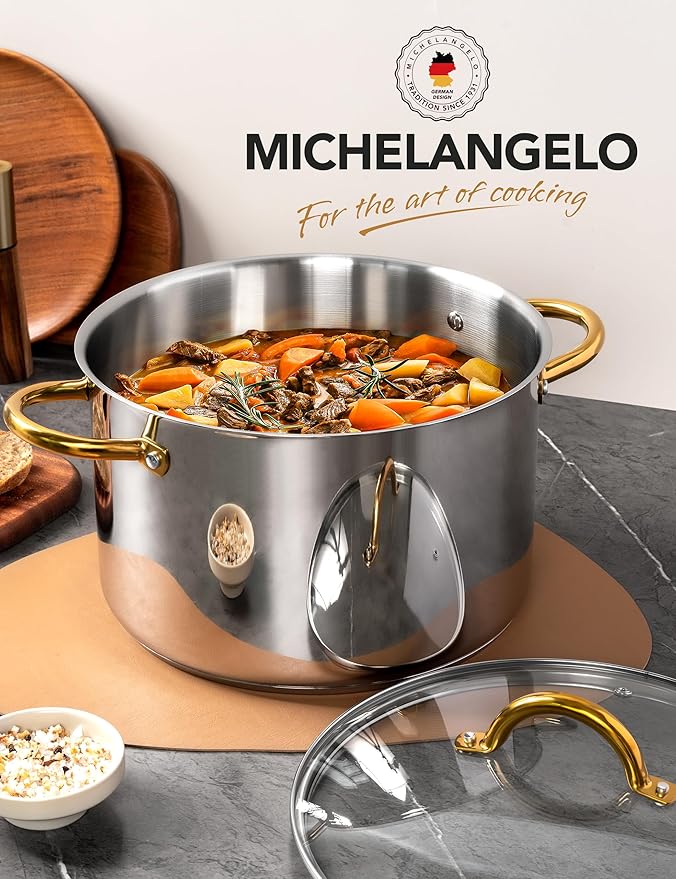 MICHELANGELO Stainless Steel Pots - Large Soup Pot with Lid, 10 Quart Stock Pot with Lid, Cooking Pots Induction Compatible, Oven & Dishwasher Safe