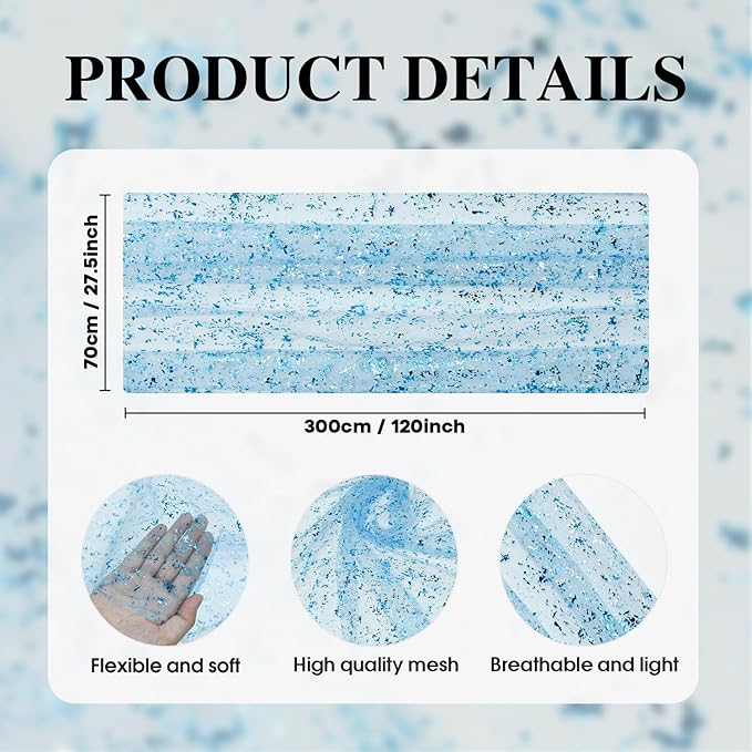 Artoid Mode Light Blue Gold Gauze Table Runner 120 Inch 10FT, Glitter Metallic Foil Sheer Dining Wedding Anniversary Holiday Table Decor for Home Party