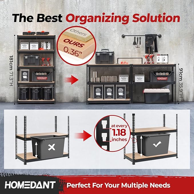HOMEDANT 5-Tier Laminated Boltless Heavy Duty Metal Shelving Unit Adjustable Garage Storage Utility Rack Shelves Organization Multipurpose Shelf Warehouse Industrial 39.8" W x 18.2" D x 71.3" H 3Pack
