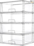 Vtopmart 4 Pack Large Stackable Storage Drawers,Easily Assemble Acrylic Bathroom Closet Undersink Organizers and Storage,Plastic Storage Bins for Kitchen Cabinets,Pantry,Makeup,Medicine Organization
