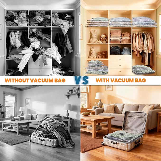 Space Saver Vacuum Storage Bags with Electric Pump, 18 PCS (6S,6M,4L,2J) Space Saver Vacuum Seal Bags for Clothing, Travel, Bedding, Blanket, Pillow, Comforter