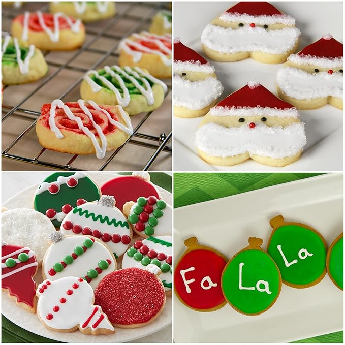 Cake Mate Christmas Decorating Kit – Red & Green Decorating Sugar (2.25 oz), White, Red & Green Cookie Icing Pouches (7 oz), Jingle Mix Non Pareil (2.1 oz) – Holiday Cookie, Cake, Cupcake & Dessert