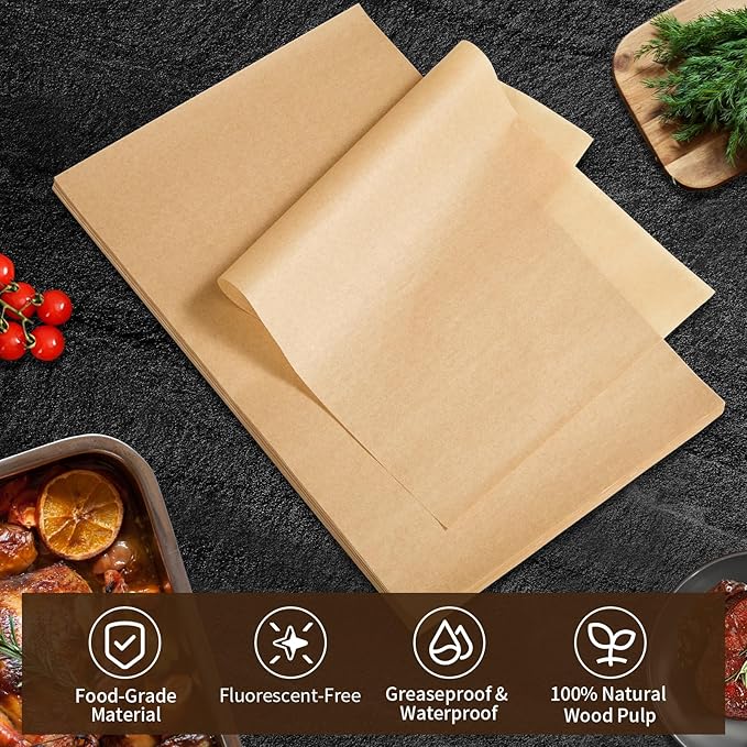 Parchment Paper Sheets, 9x13 In 120PCS Non-Stick Parchment Paper for Baking, Baking Enthusiasts, Withstands Temperatures up to 450°F, 100% Natural Wood Pulp