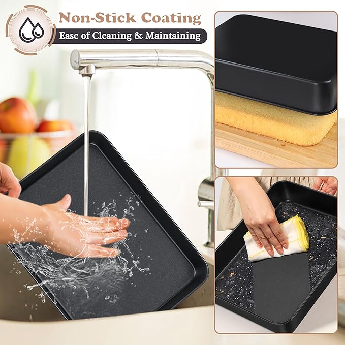 E-far 12.5 x 9.7 Inch Baking Pan, Nonstick Stainless Steel Rectangle Cake Pan for Baking Brownies Casseroles Lasagna, Stainless Steel Core & Nonstick Coating, Non-toxic & Oven Safe