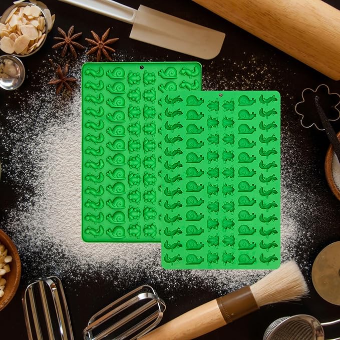 2 Pack Mini Silicone Molds Frog, Lizard, Snails Gummy Molds for Chocolate, Fondant, Candy, Biscuits, Cookie, Jelly and Dog Training Commands Concept(Snail/Frog/Lizard)