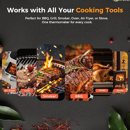 Smart Wireless Meat Thermometer,Digital Cooking Thermometer with Dual High-Accuracy Sensors, Ceramic Heat-Resistant Probe, Instant Read LCD & App Control for Kitchen,BBQ,Oven,Grill,Air Fryer,Red