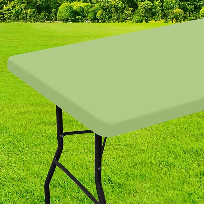 homing Rectangle Table Cloth Cover, Waterproof Polyester Elastic Fitted Tablecloth, Fits for 8 Foot Folding Tables, Washable Table Protector for Picnic, Camping, Outdoor (Sage Green, 30" x 96")