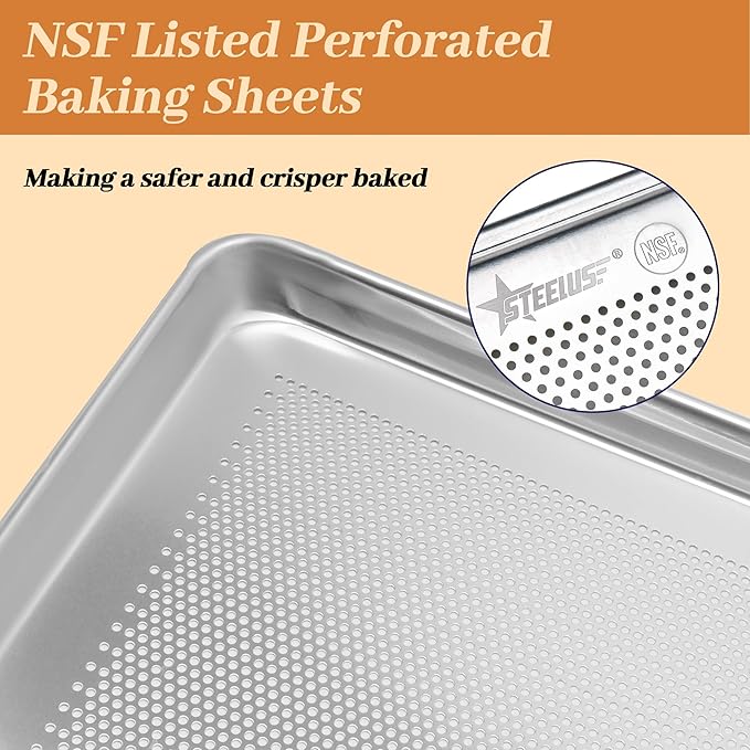 6 Pack Half Size Baking Sheet Pans Perforated, Aluminum Commercial Cookie Sheets Non-Stick, 18"x13"