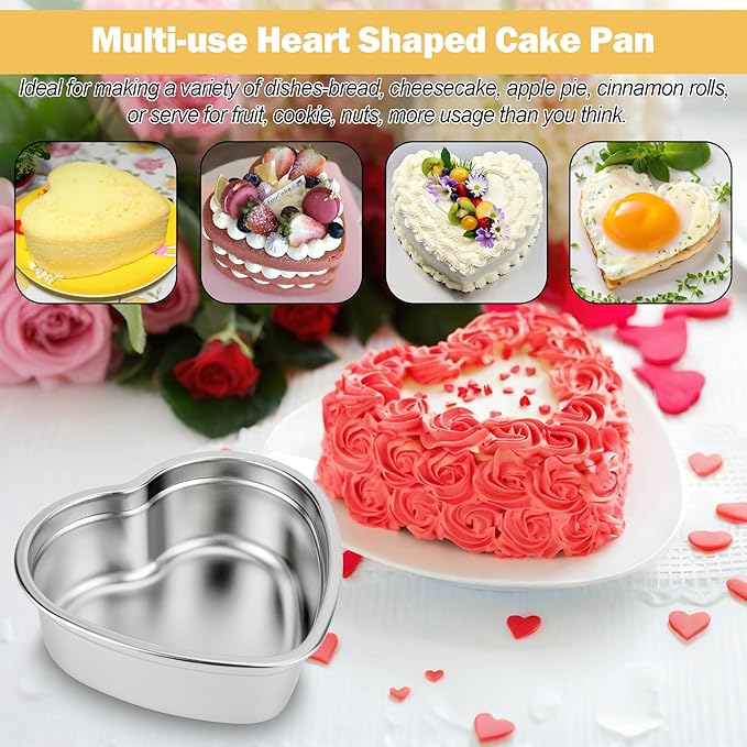 Heart Shaped Cake Pans, Nonstick Heart Cake Pan 6 Inch for Layer cakes, Stainless Steel Baking Pan Cake Tins for Birthday/Valentine's Day/Thanksgiving/Wedding/Anniversary/Christmas, Dishwasher Safe