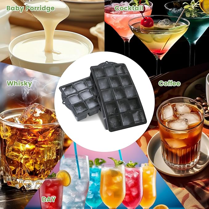 FANYITY Bpa Free Silicone Ice Cube Trays 4-Pack with Locks lids,Easy Release Ice Molds for Freezer,Perfect for Cocktails, Whiskey, Coffee