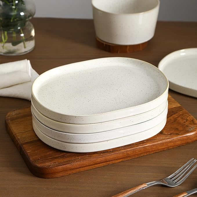 Stone Lain Cairo 24-Piece Dinnerware Set Stoneware, Plates and Bowls Set, Microwave and Dishwasher Safe, Includes Dinner and Salad Plates, Cereal Bowls, Dish for 8, White Speckled