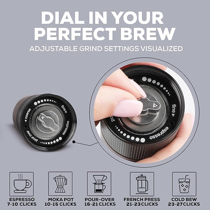 Manual Coffee Grinder – Precision Stainless Steel Conical Burr Hand Grinder for Espresso, Pour Over, French Press & Aeropress – All-in-One Travel Kit with Carry Case, Brush & Air Blower