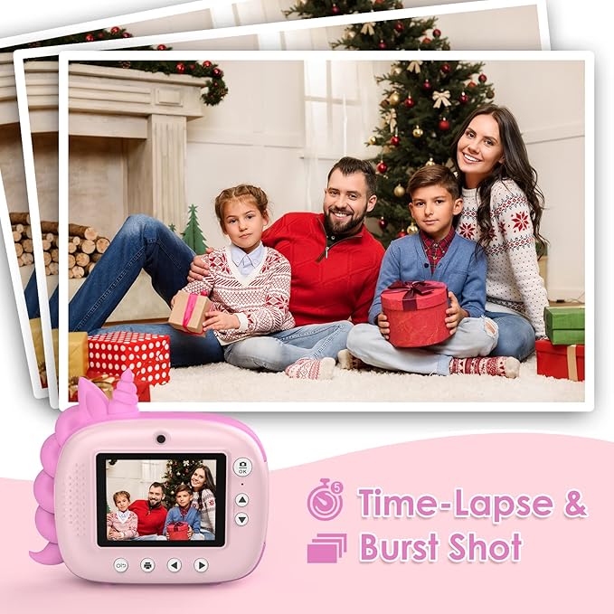 Kids Camera Instant Print, Selfie Digital Camara for Kids with Print Paper & 32G Card, 2.5K Video & Instant Print Camera with Color Pens for DIY, Fun Gift for Girls Boys 3-12 Years Old (Pink)