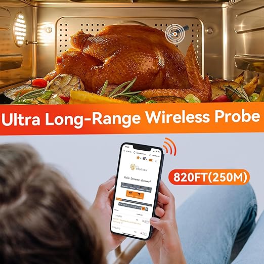Smart Wireless Meat Thermometer with Ultra-Thin Probe, 820FT Unlimited Range Bluetooth Meat Thermometer, Digital Food Thermometer for Remote Monitoring of BBQ Grill, Oven, Air Fryer
