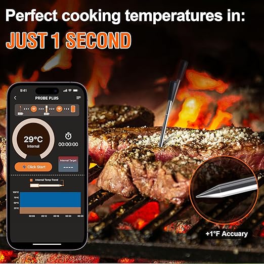 4-Probe Premium Wireless Meat Thermometer: Perfect for BBQ, Oven, Grill. iOS & Android Apps, Apple Watch & Alexa Ready. Dishwasher Safe.