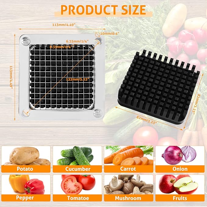 WICHEMI Replacement Chopper Blade 1/4" Blade Commercial Vegetable Chopper Stainless Steel Onion Chopper Dicer Blades and Pusher Block for Tomato Dicer French Fry Cutter (2 Pack)