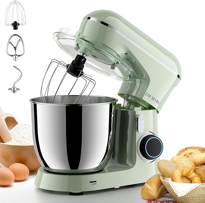 Stand Mixer, 5.5 Quart, 10 Speed Tilt-Head Kitchen Mixer, Copper Motor, Household Food Mixer with Bowl, Flat Beater, Dough Hook, Egg Whisk (450W Green)