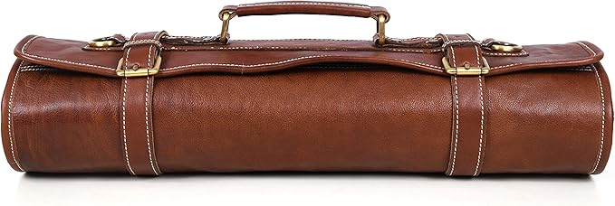 Leather Knife Roll Storage Bag, Elastic and Expandable 10 Pockets, Adjustable/Detachable Shoulder Strap, Travel-Friendly Chef Knife Case (Raven, Leather)