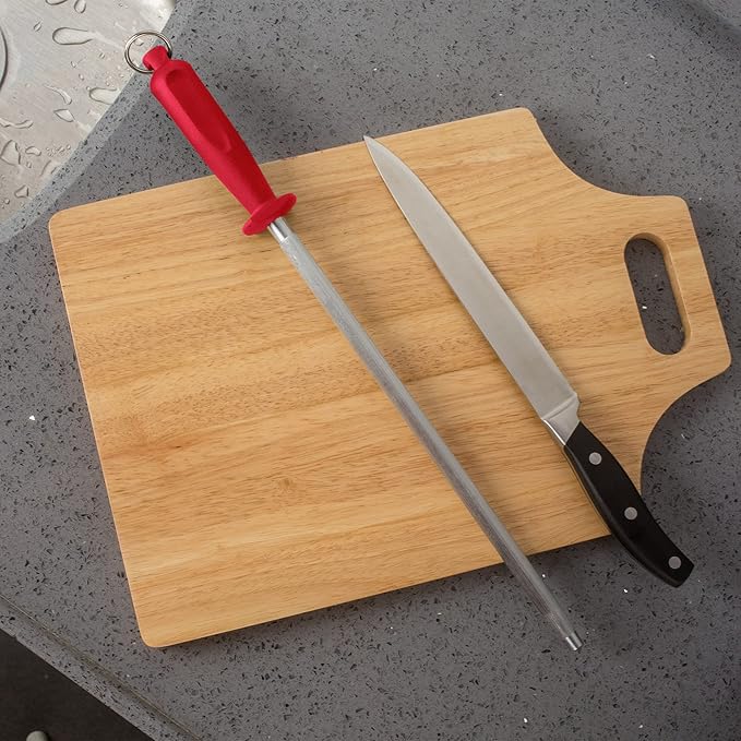 Professional Carbon Steel Red Knife Sharpening Steel, Red 12 Inch
