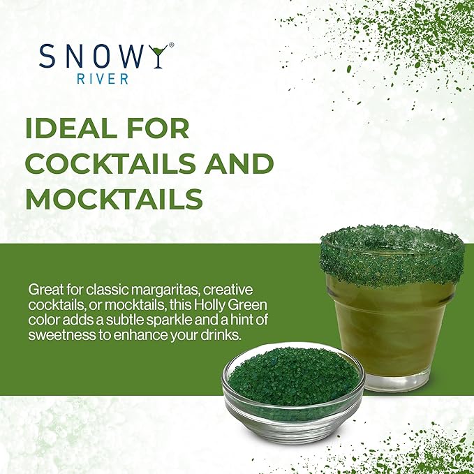 Snowy River Green, Cocktail & Margarita Sugar Rimmer - Vibrant Naturally Colored Sugar for Cocktail Rimming, Baking & Decorating, Medium Crystal - 80oz