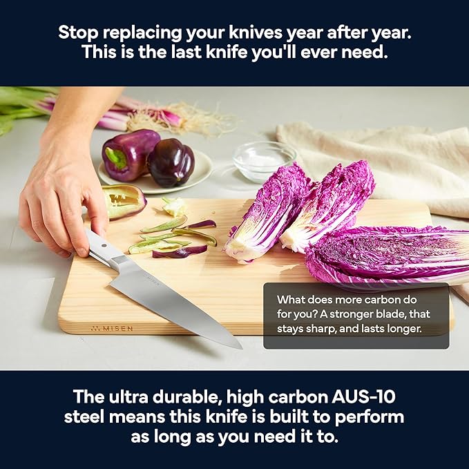 Misen 8" Chef Knife – High Carbon Japanese AUS-10 Stainless Steel – Hybrid German & Japanese Blade – Precision Kitchen Knife for Professionals & Home Cooks – Ultimate Cutting Performance - White
