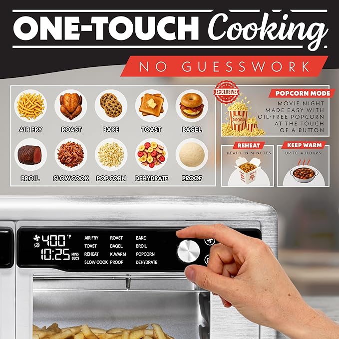 Gourmia French Door Digital Air Fryer Oven - XL 37QT Capacity, 12 Presets, FryForce 360° Tech, Dehydrate, Proof, Slow Cook, Fits 13” Pizza, 1700W, Stainless Steel