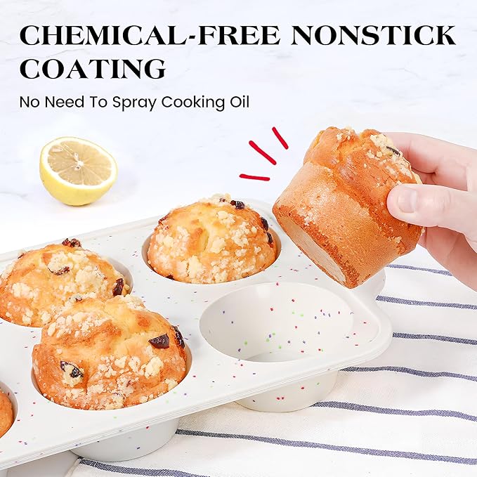 1 Pc Jumbo Muffin Pan with Metal Frame, Nonstick 6 Cup Extra Large Cupcake Pan for Baking, Silicone Deep Muffin Tray for Egg Bites (Cream)