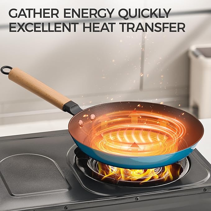 YUTANN 8" Enameled Non-Stick Cast Iron Skillet, Egg Frying Pan with Removable Wooden Handle, PFAS/PFOA Free, Dishwasher & Oven Safe (500°F)