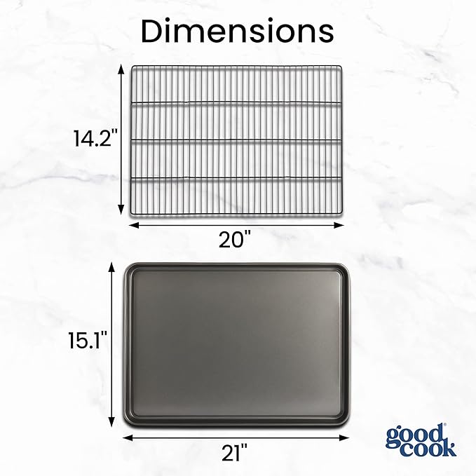 GoodCook Set of 2 Everyday Nonstick XL Cookie Sheet and XL Cooling Grid, Gray